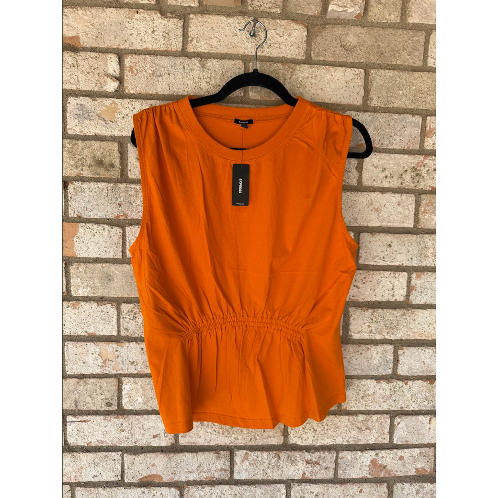 Express Women’s Orange Cinched Blouse Size Large NWT 100% Cotton